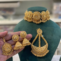 Hira Collection Gold Plated Earrings With Maang Tikka And Pasa