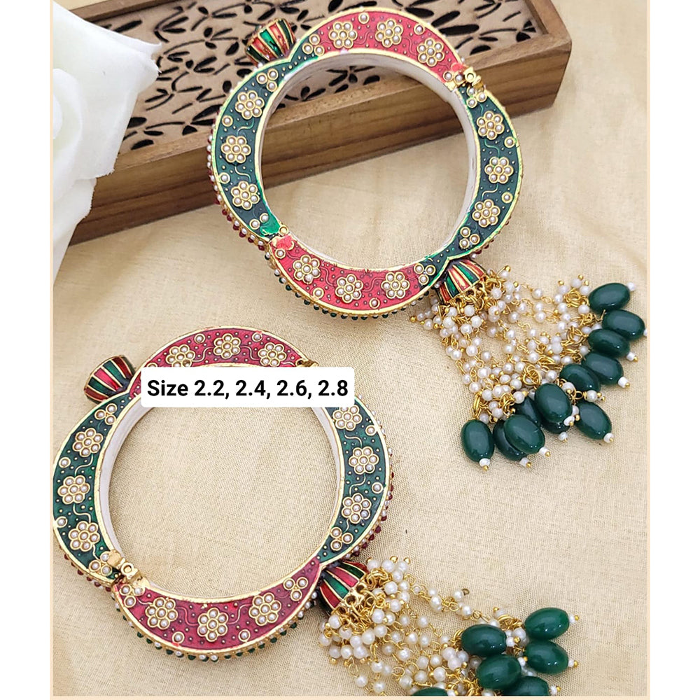 Hira Collections Gold Plated Meenakari And Beads Latkan Bangles Set