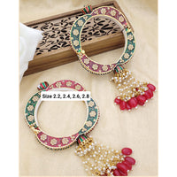 Hira Collections Gold Plated Meenakari And Beads Latkan Bangles Set