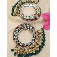 Hira Collections Gold Plated Meenakari And Beads Latkan Bangles Set