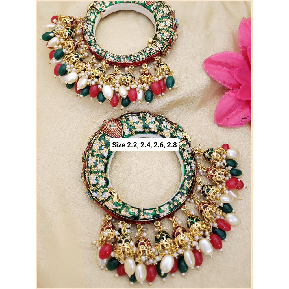 Hira Collections Gold Plated Meenakari And Beads Latkan Bangles Set