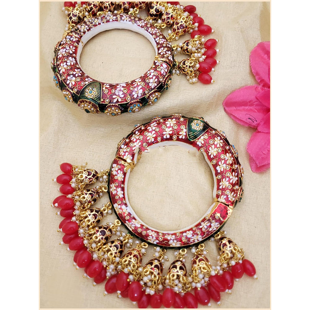 Hira Collections Gold Plated Meenakari And Beads Latkan Bangles Set