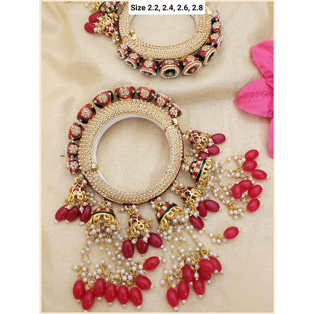 Hira Collections Gold Plated Meenakari And Beads Latkan Bangles Set