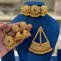 Hira Collection Gold Plated Necklace Set With Maang Tikka And Pasa