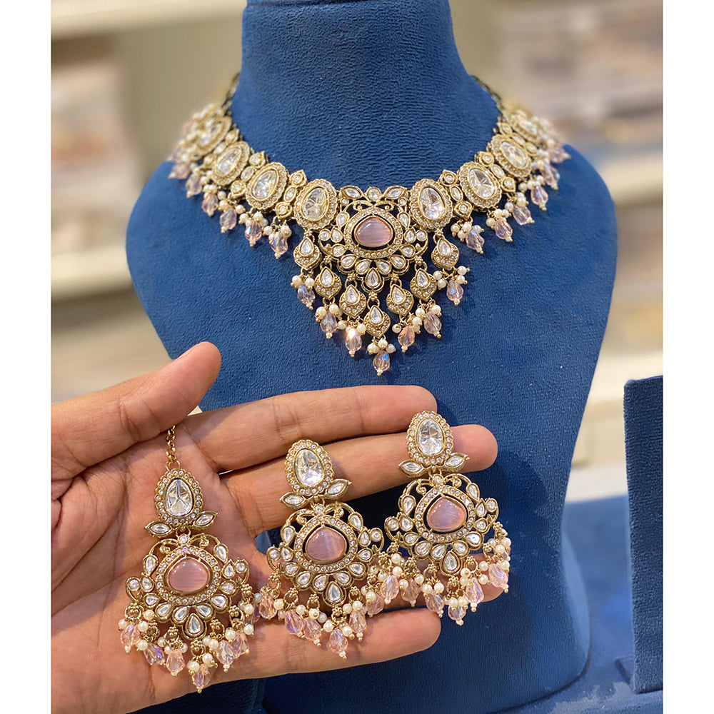 Hira Collection Crystal And Austrian Stone Necklace Set With Maang Tikka