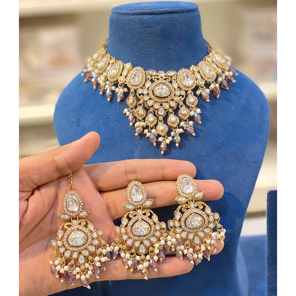 Hira Collection Crystal And Austrian Stone Necklace Set With Maang Tikka
