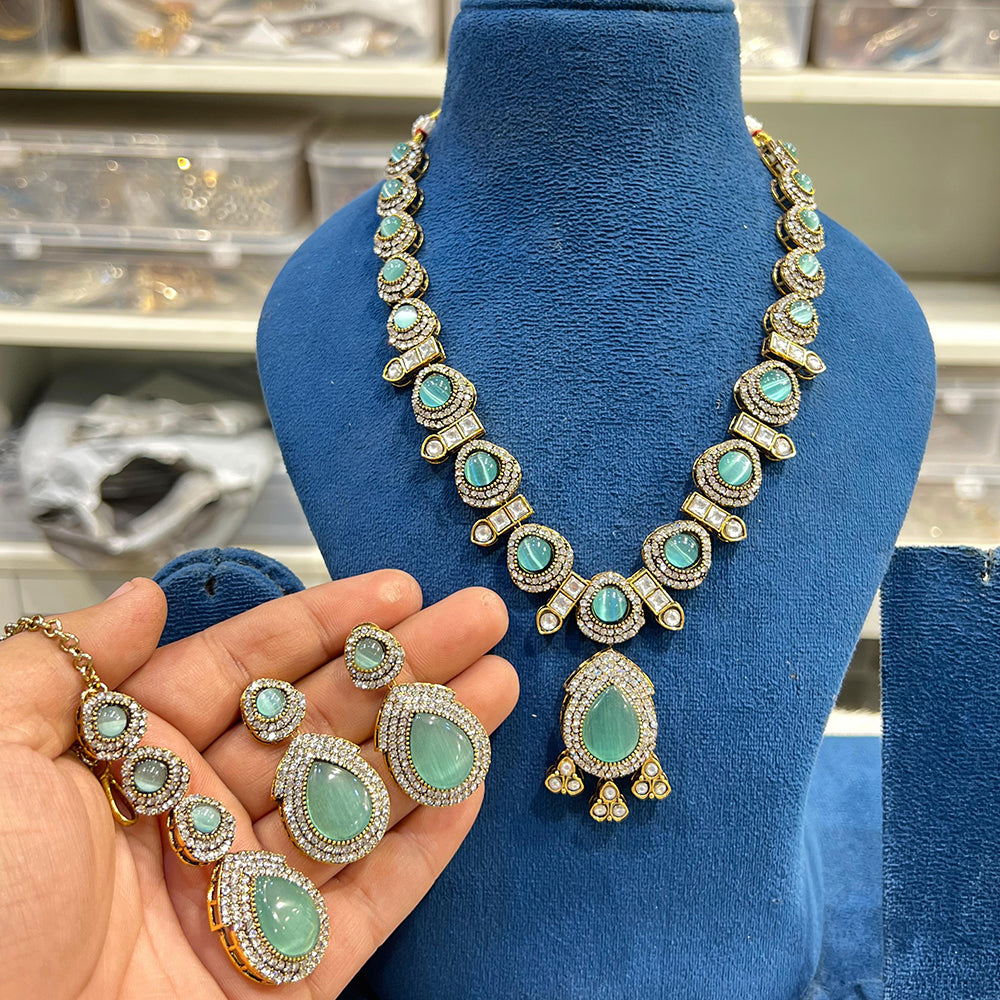 Hira Collection Crystal And Austrian Stone Necklace Set With Maang Tikka