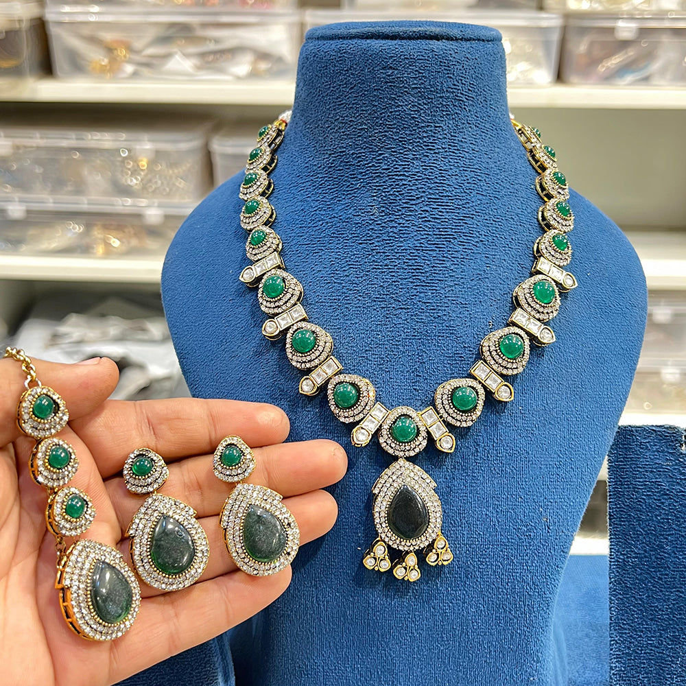 Hira Collection Crystal And Austrian Stone Necklace Set With Maang Tikka