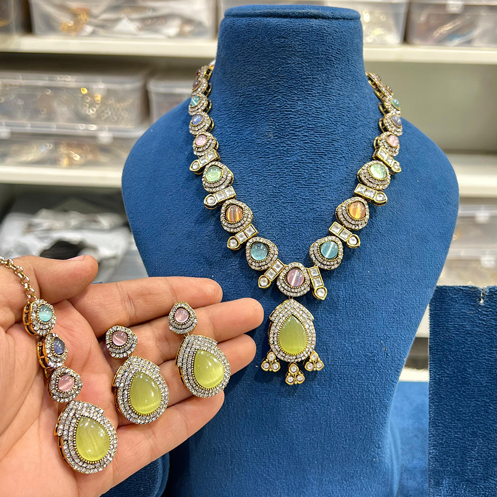 Hira Collection Crystal And Austrian Stone Necklace Set With Maang Tikka