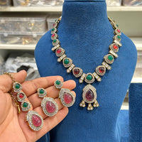 Hira Collection Crystal And Austrian Stone Necklace Set With Maang Tikka