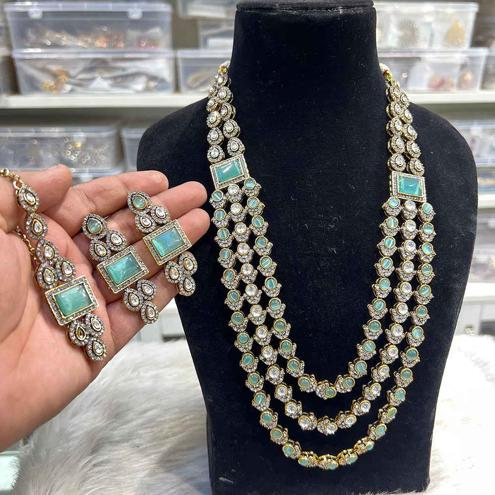 Hira Collection Crystal And Austrian Stone Necklace Set With Maang Tikka