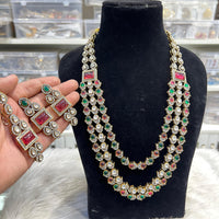 Hira Collection Crystal And Austrian Stone Necklace Set With Maang Tikka