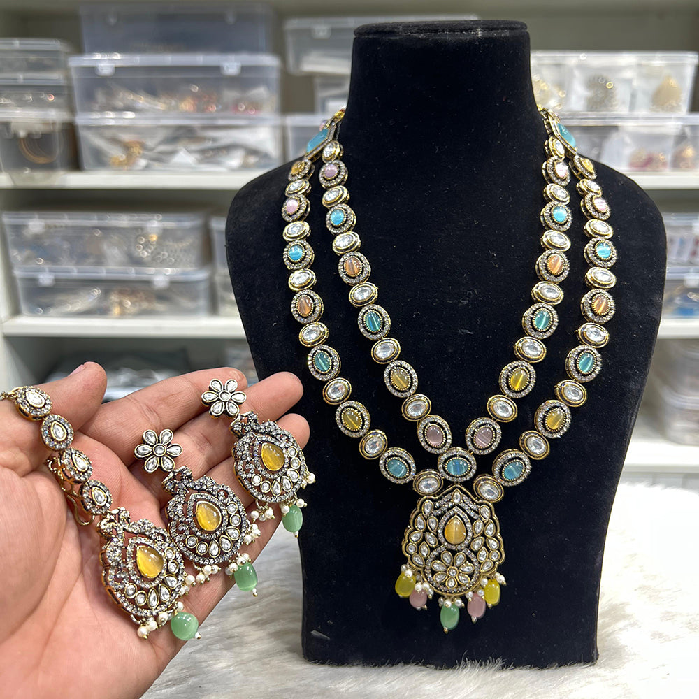 Hira Collection Crystal And Austrian Stone Necklace Set With Maang Tikka