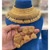 Hira Collection Gold Plated Necklace Set With Maang Tikka