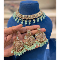 Hira Collections Sparkling Crystal And Pearl Choker Necklace Set