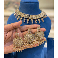 Hira Collections Sparkling Crystal And Pearl Choker Necklace Set