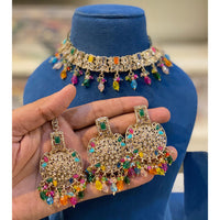 Hira Collections Sparkling Crystal And Pearl Choker Necklace Set