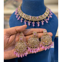 Hira Collections Sparkling Crystal And Pearl Choker Necklace Set