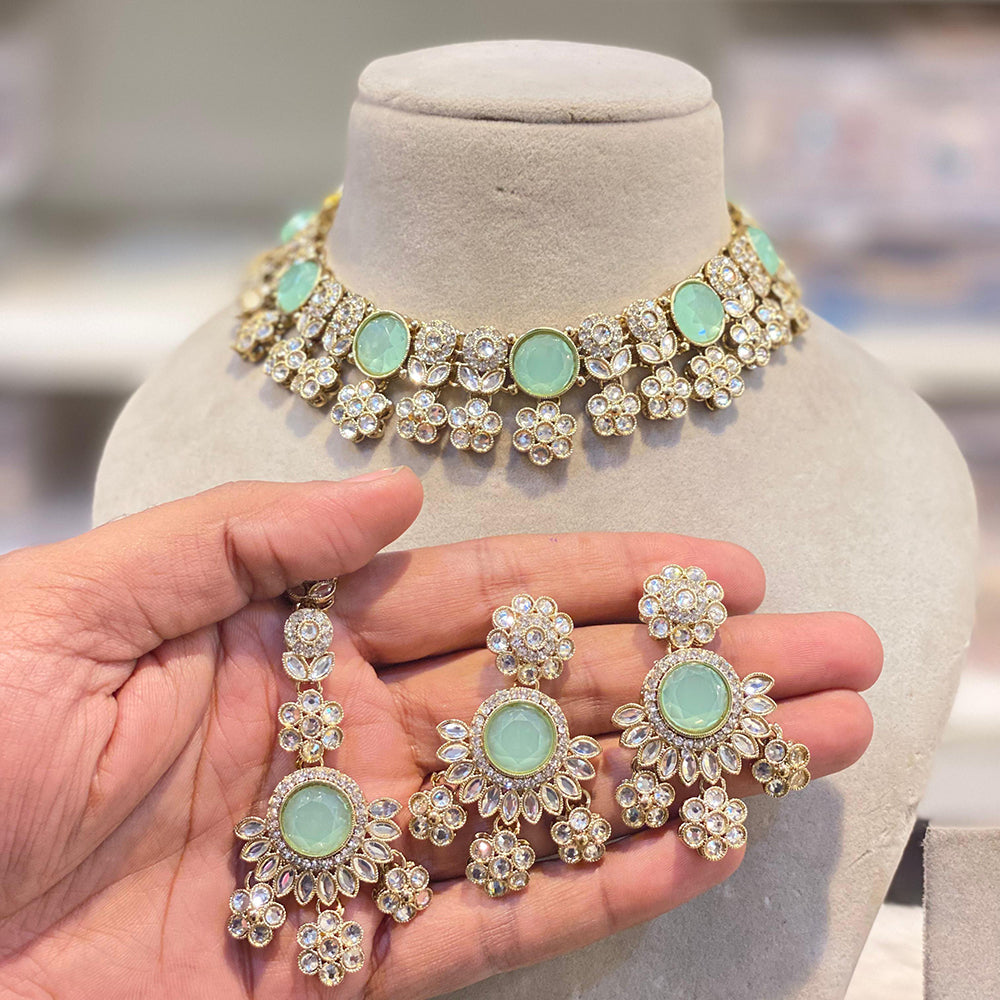 Hira Collections Premium Crystal Stone And Austrian Choker Necklace Set