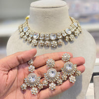 Hira Collections Premium Crystal Stone And Austrian Choker Necklace Set