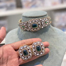 Hira Collections Glam Pota Stone And Austrian Stone Choker Necklace Set