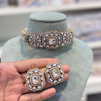 Hira Collections Glam Pota Stone And Austrian Stone Choker Necklace Set