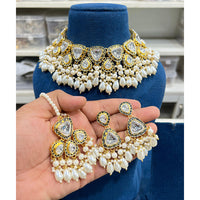 Hira Collections Glam Kundan Stone And Pearl Meenakari Choker Necklace Set