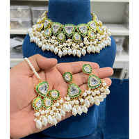 Hira Collections Glam Kundan Stone And Pearl Meenakari Choker Necklace Set