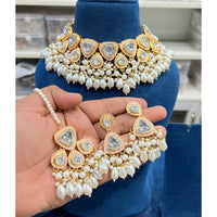 Hira Collections Glam Kundan Stone And Pearl Meenakari Choker Necklace Set