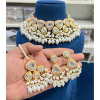 Hira Collections Glam Kundan Stone And Pearl Meenakari Choker Necklace Set