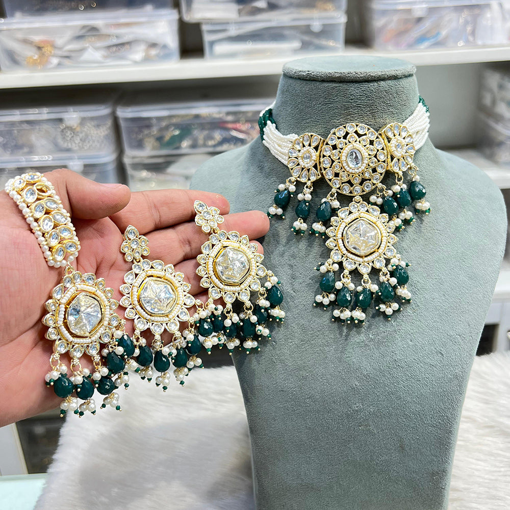 Hira Collections Glam Kundan Stone And Beads Choker Necklace Set
