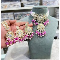 Hira Collections Glam Kundan Stone And Beads Choker Necklace Set