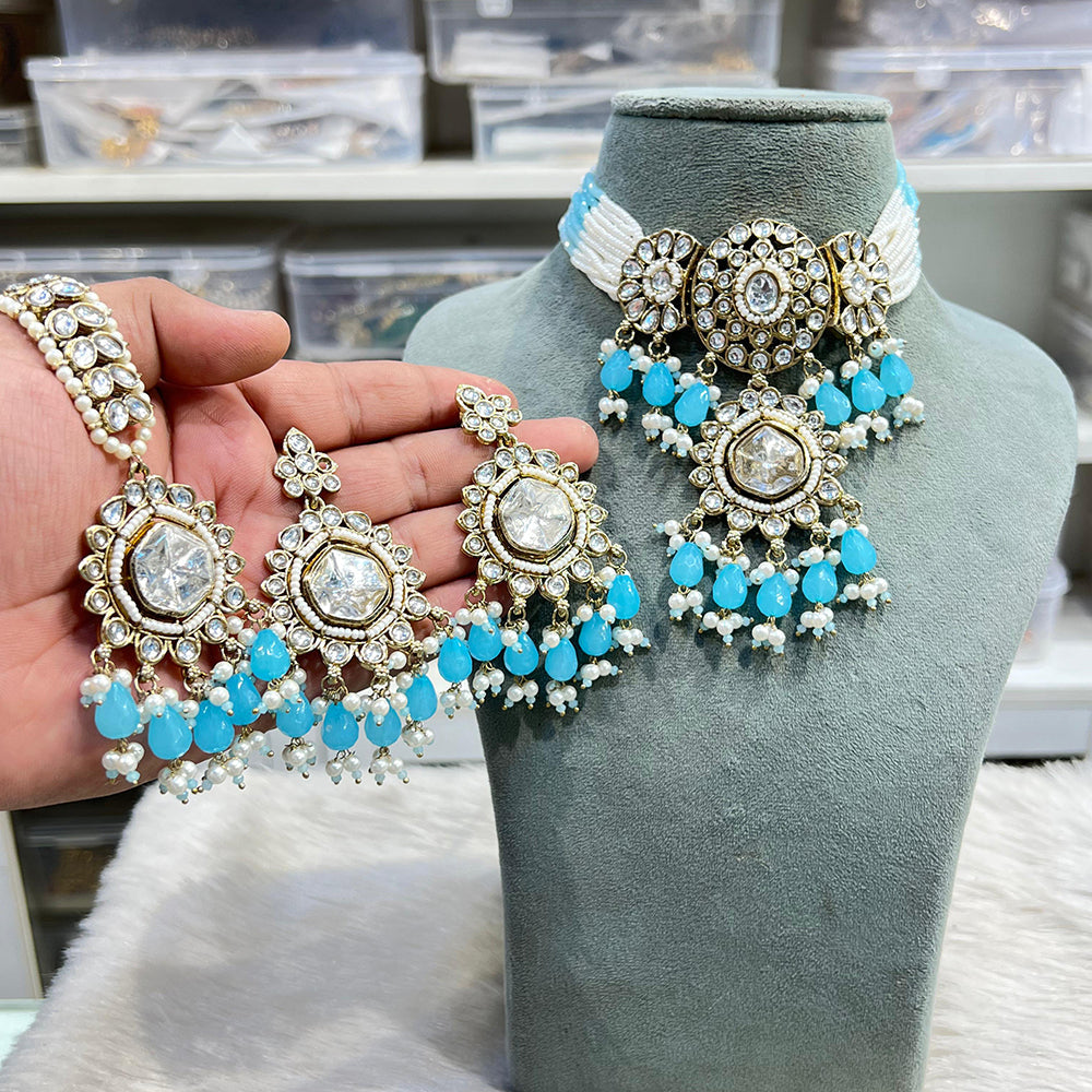 Hira Collections Glam Kundan Stone And Beads Choker Necklace Set
