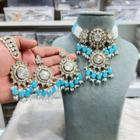 Hira Collections Glam Kundan Stone And Beads Choker Necklace Set