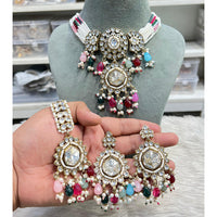 Hira Collections Glam Kundan Stone And Beads Choker Necklace Set