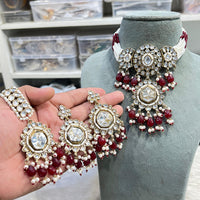 Hira Collections Glam Kundan Stone And Beads Choker Necklace Set