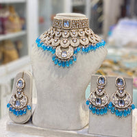 Hira Collections Glam Kundan Stone And Pearl Meenakari Choker Necklace Set