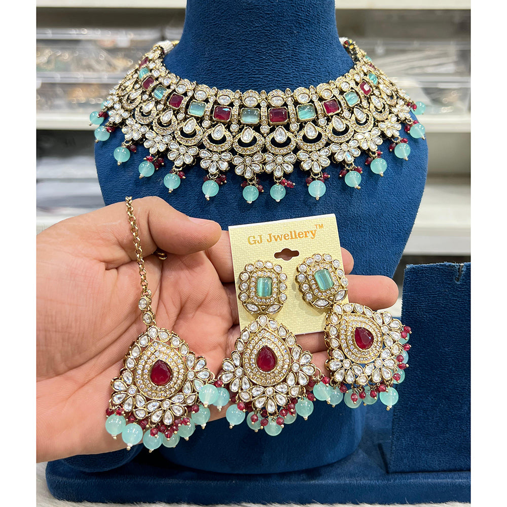 Hira Collections Glam Kundan Stone And Beads Choker Necklace Set