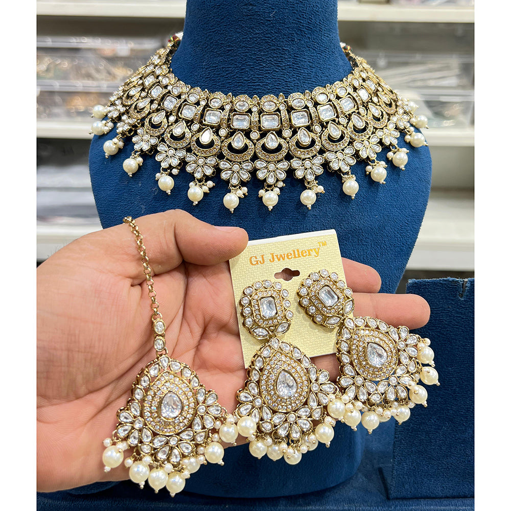 Hira Collections Glam Kundan Stone And Beads Choker Necklace Set