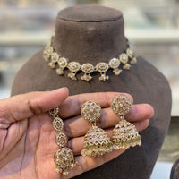 Hira Collections Sparkling Crystal And Pearl Necklace Set