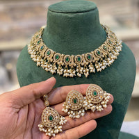 Hira Collections Sparkling Crystal And Pearl Necklace Set