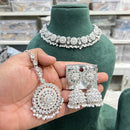 Hira Collections Crystal Stone And Pearl Designer Necklace Set