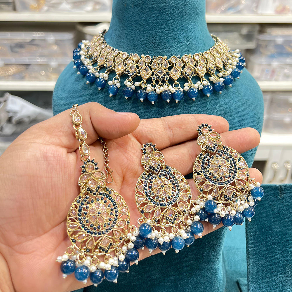 Hira Collections Crystal Stone And Pearl Designer Necklace Set