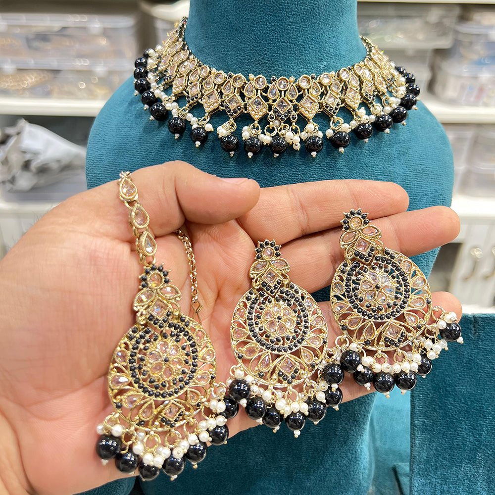 Hira Collections Crystal Stone And Pearl Designer Necklace Set