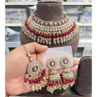 Hira Collections Crystal Stone And Pearl Designer Choker Necklace Set