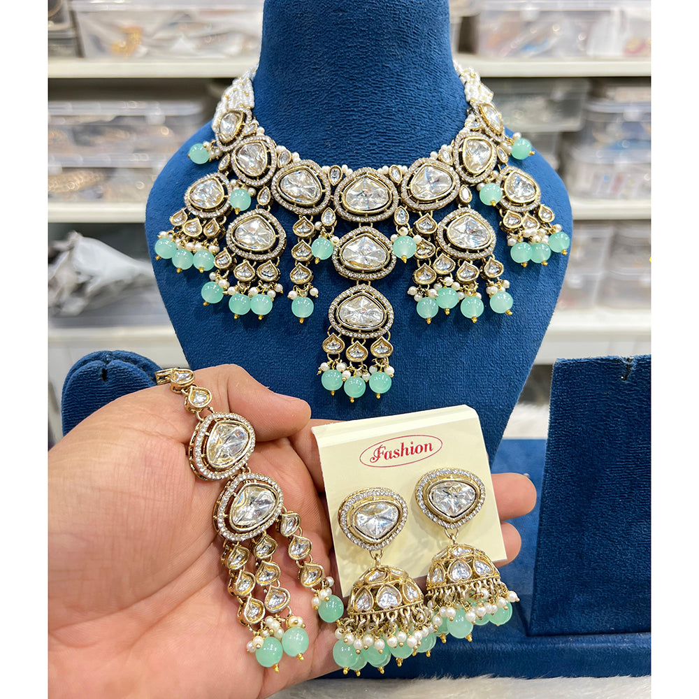 Hira Collections Royal Kundan Stone Pearl And Beaded Choker Necklace Set