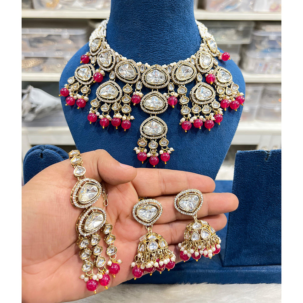 Hira Collections Royal Kundan Stone Pearl And Beaded Choker Necklace Set