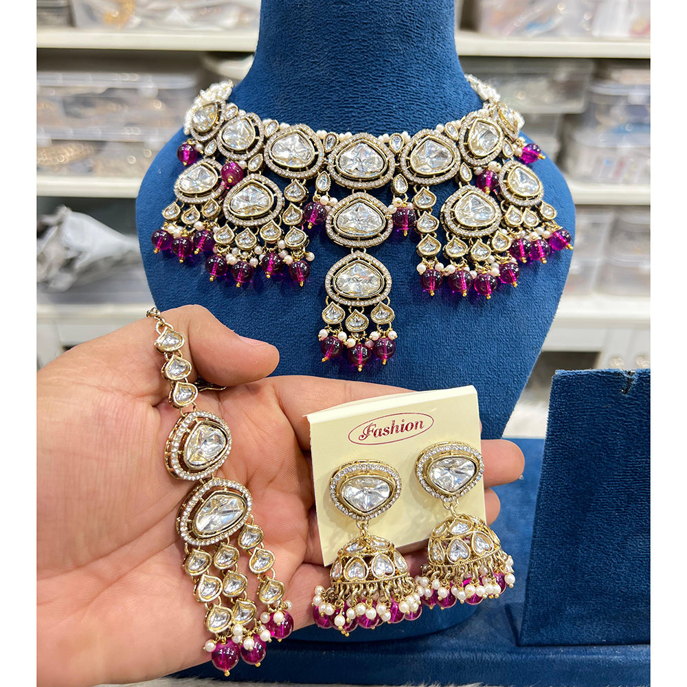 Hira Collections Royal Kundan Stone Pearl And Beaded Choker Necklace Set