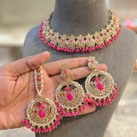 Hira Collections Crystal Stone And Pearl Designer Necklace Set