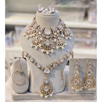 Hira Collections Heritage Kundan Stone Beads And Pearls Semi Bridal Necklace Set